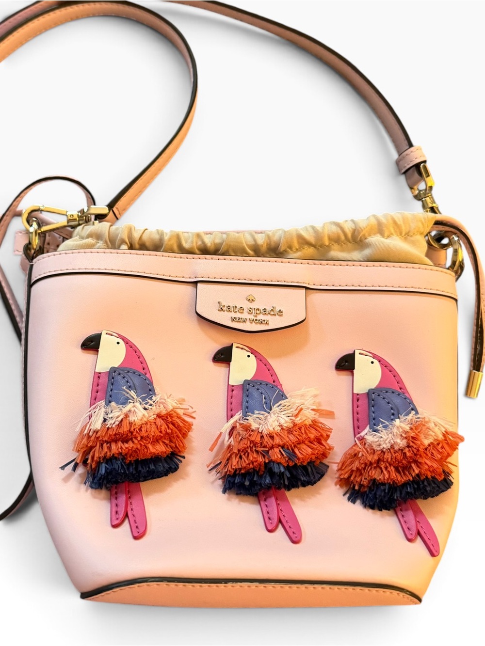 kate spade Pippa Flock Party Small Bucket Bag Parrot Fringe - Picture 2 of 8
